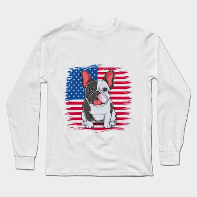 A cartoon French bulldog with American flag(2) Long Sleeve T-Shirt by YolandaRoberts